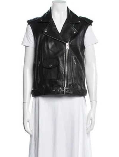 Pre-owned Maje Leather Biker Jacket In Black