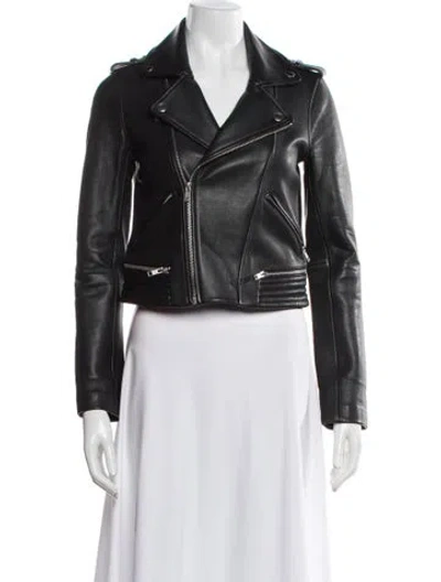 Pre-owned Maje Leather Biker Jacket In Black