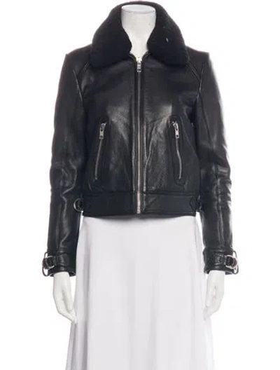 Pre-owned Maje Leather Biker Jacket In Black