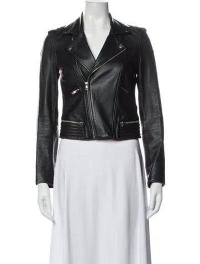 Pre-owned Maje Leather Biker Jacket In Black