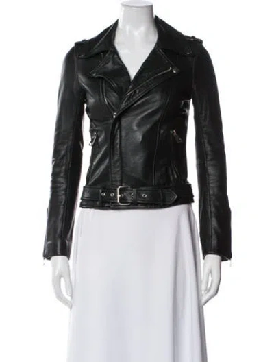 Pre-owned Maje Leather Biker Jacket In Black