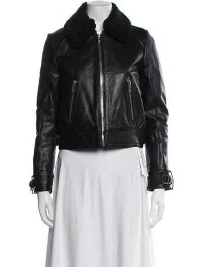 Pre-owned Maje Leather Biker Jacket In Black