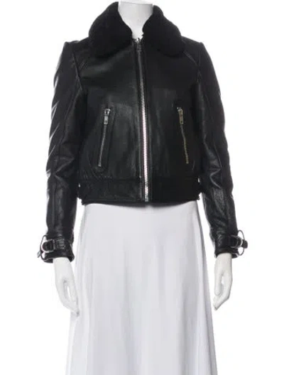 Pre-owned Maje Leather Biker Jacket In Black