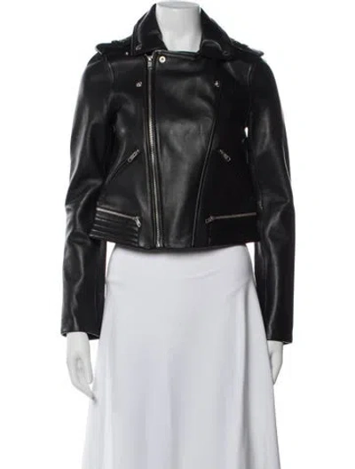 Pre-owned Maje Leather Biker Jacket In Black