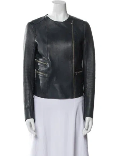 Pre-owned Maje Leather Biker Jacket In Blue