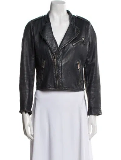 Pre-owned Maje Leather Biker Jacket In Blue
