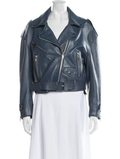 Pre-owned Maje Leather Biker Jacket In Blue