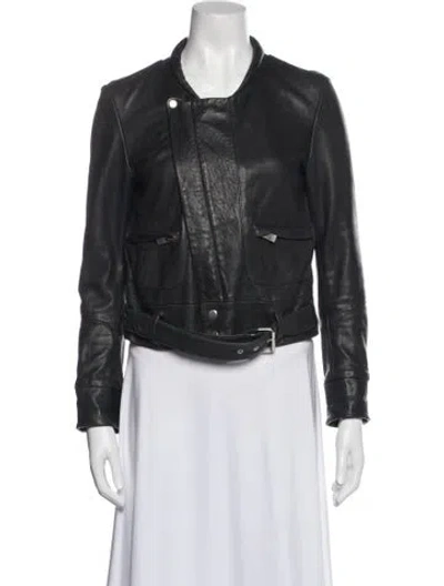 Pre-owned Maje Leather Biker Jacket In Blue