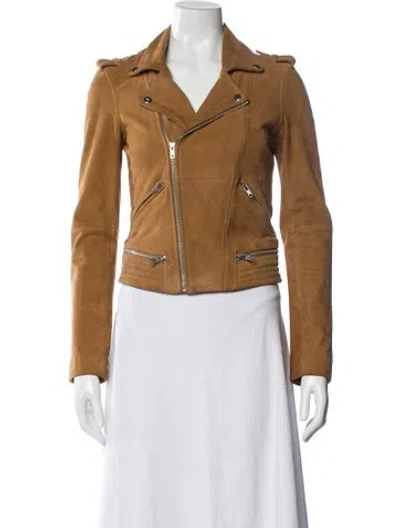 Pre-owned Maje Leather Biker Jacket In Brown