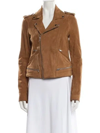 Pre-owned Maje Leather Biker Jacket In Brown