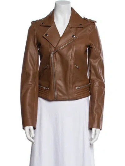Pre-owned Maje Leather Biker Jacket In Brown