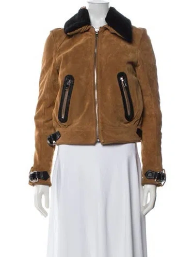 Pre-owned Maje Leather Biker Jacket In Brown