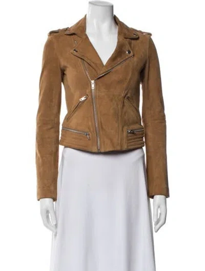 Pre-owned Maje Leather Biker Jacket In Brown