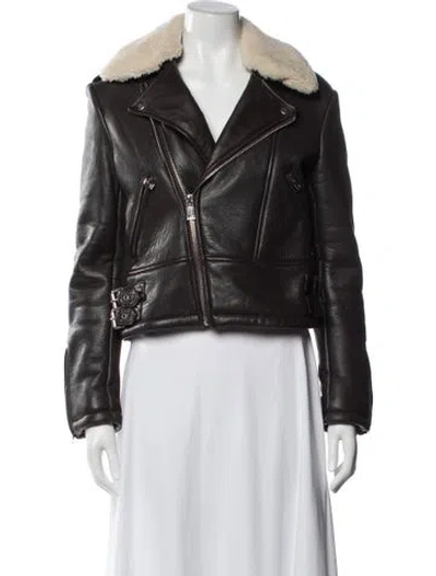 Pre-owned Maje Leather Biker Jacket In Brown