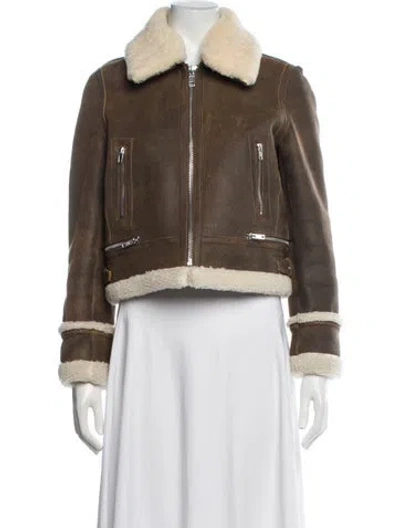 Pre-owned Maje Leather Biker Jacket In Brown