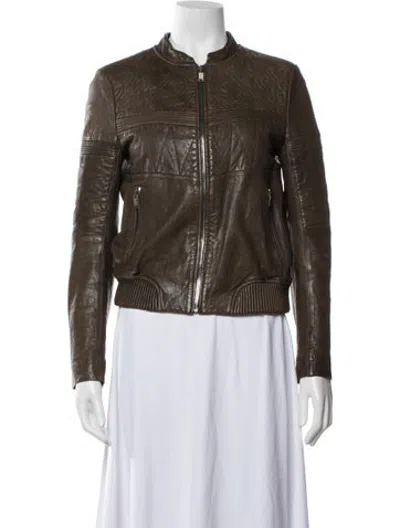 Pre-owned Maje Leather Biker Jacket In Brown