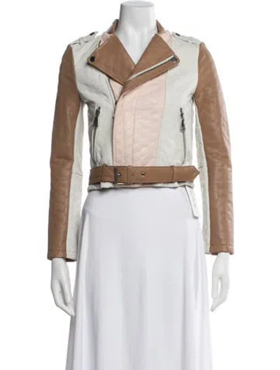Pre-owned Maje Leather Biker Jacket In Brown/neutrals