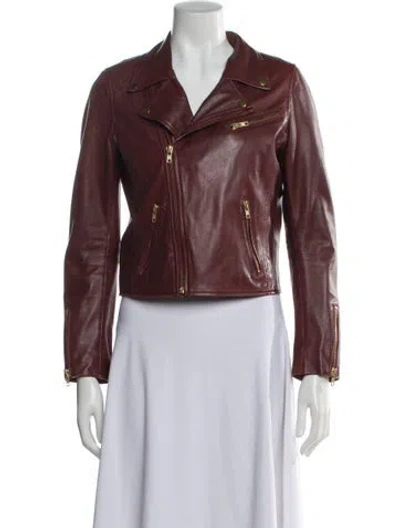 Pre-owned Maje Leather Biker Jacket In Burgundy