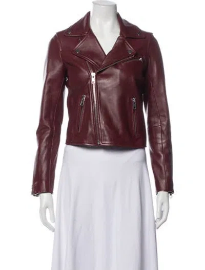 Pre-owned Maje Leather Biker Jacket In Burgundy