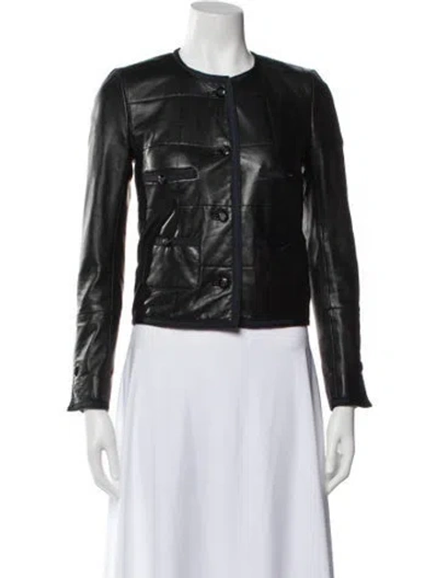 Pre-owned Maje Leather Biker Jacket In Gray