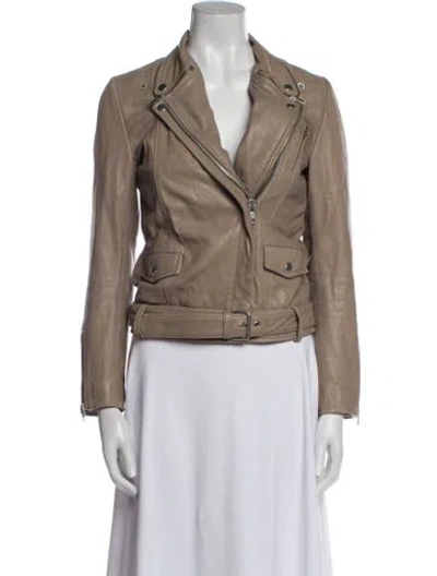 Pre-owned Maje Leather Biker Jacket In Gray