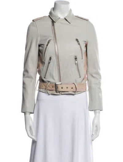 Pre-owned Maje Leather Biker Jacket In Gray