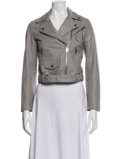 Pre-owned Maje Leather Biker Jacket In Gray