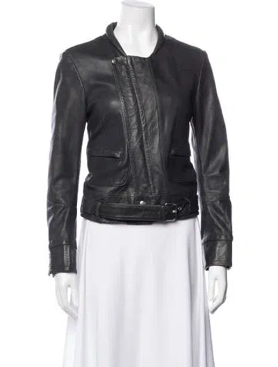 Pre-owned Maje Leather Biker Jacket In Gray