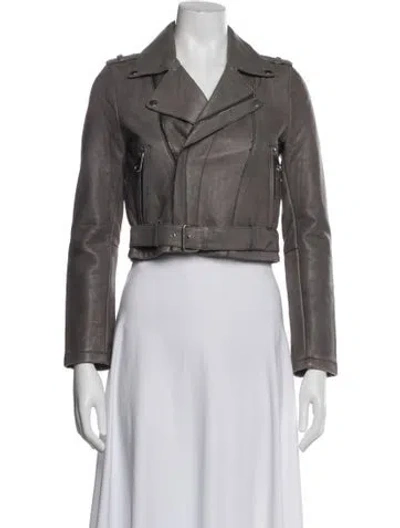 Pre-owned Maje Leather Biker Jacket In Gray