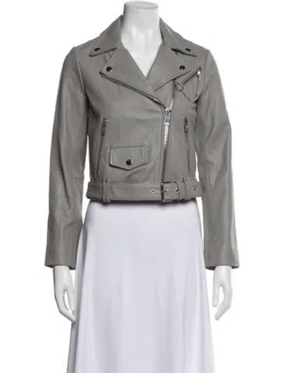 Pre-owned Maje Leather Biker Jacket In Gray