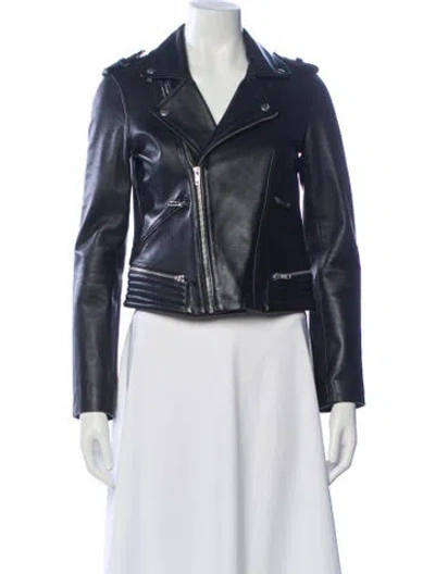 Pre-owned Maje Leather Biker Jacket In Green