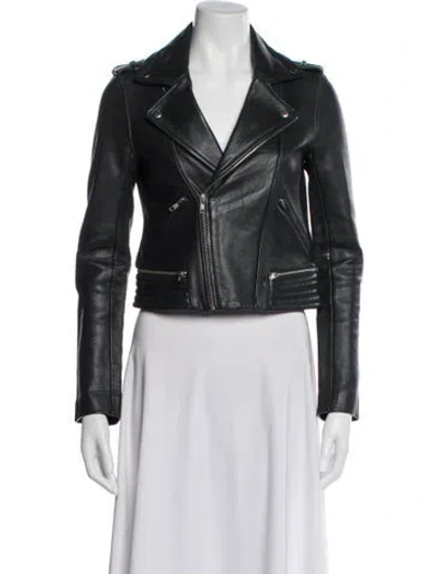Pre-owned Maje Leather Biker Jacket In Green