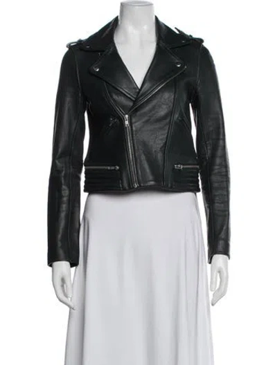 Pre-owned Maje Leather Biker Jacket In Green