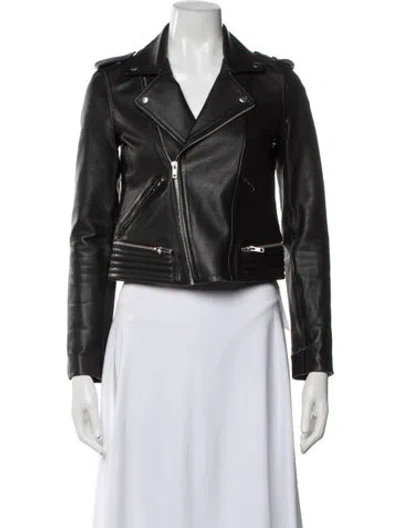 Pre-owned Maje Leather Biker Jacket In Green
