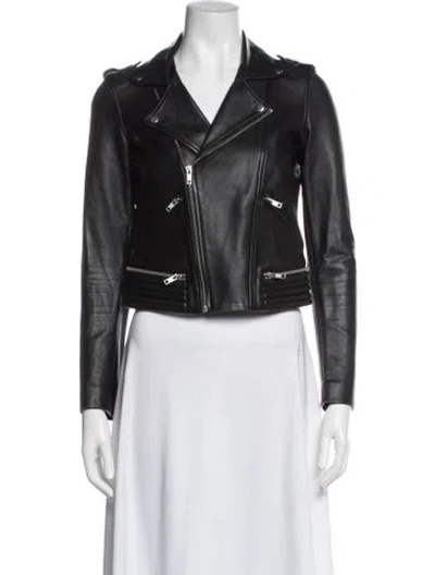 Pre-owned Maje Leather Biker Jacket In Green