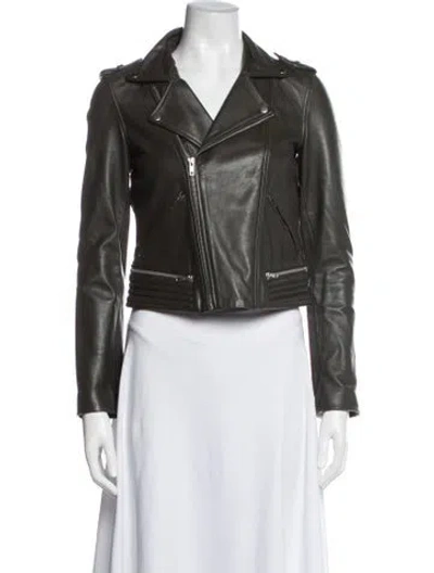 Pre-owned Maje Leather Biker Jacket In Green