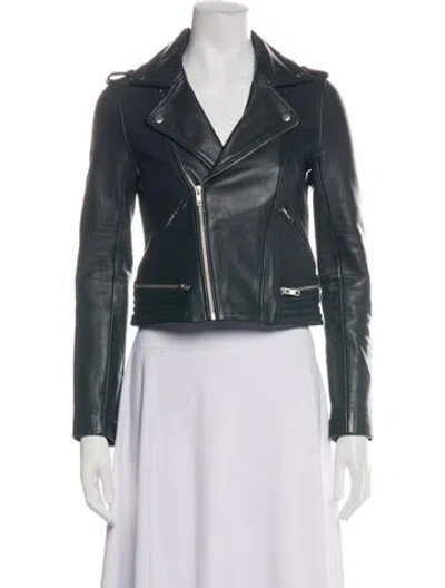 Pre-owned Maje Leather Biker Jacket In Green