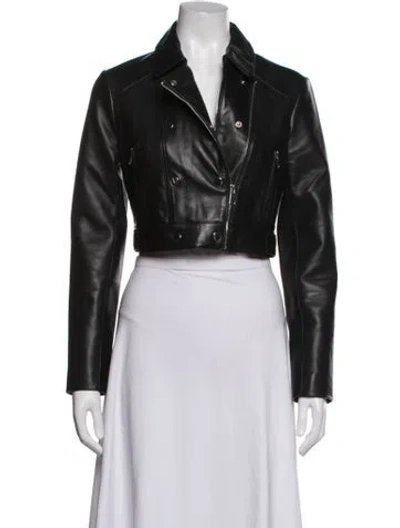 Pre-owned Maje Leather Biker Jacket In Green