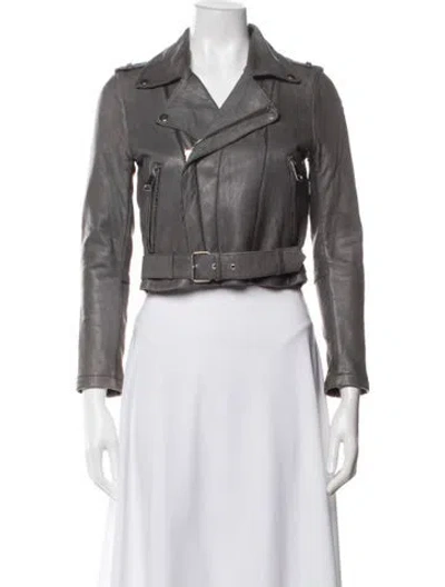 Pre-owned Maje Leather Biker Jacket In Grey