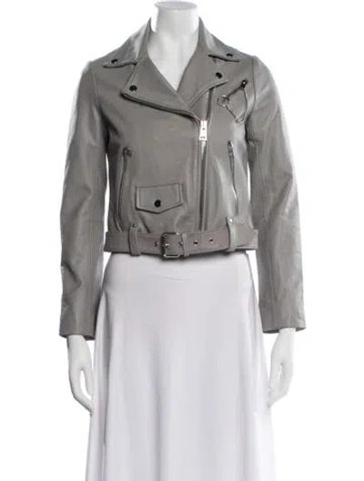 Pre-owned Maje Leather Biker Jacket In Grey