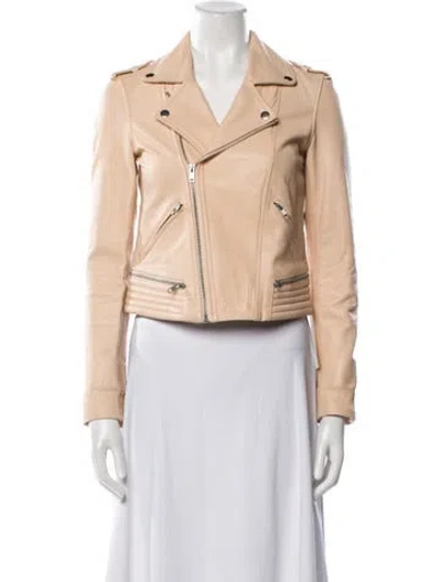 Pre-owned Maje Leather Biker Jacket In Neutral