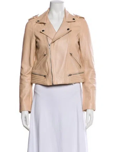 Pre-owned Maje Leather Biker Jacket In Neutral