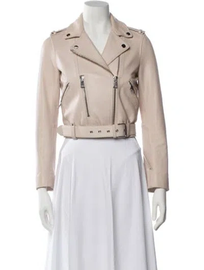 Pre-owned Maje Leather Biker Jacket In Neutral
