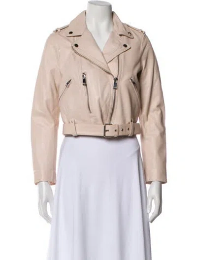 Pre-owned Maje Leather Biker Jacket In Neutral
