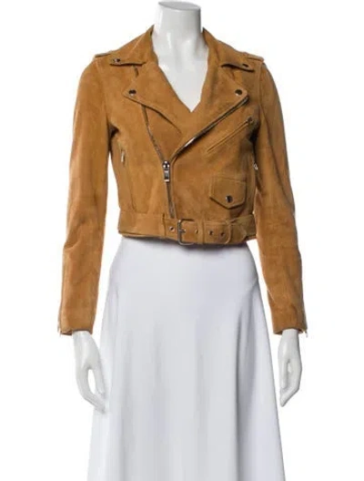 Pre-owned Maje Leather Biker Jacket In Neutral