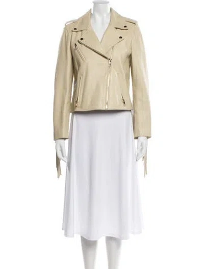 Pre-owned Maje Leather Biker Jacket In Neutral