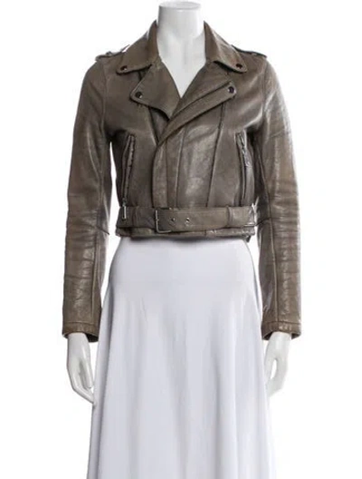 Pre-owned Maje Leather Biker Jacket In Neutral
