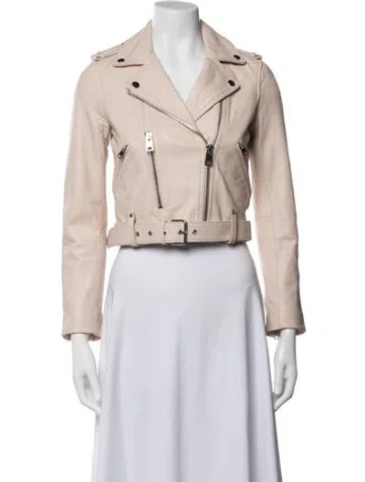 Pre-owned Maje Leather Biker Jacket In Neutrals