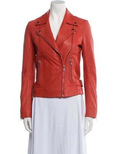 Pre-owned Maje Leather Biker Jacket In Orange