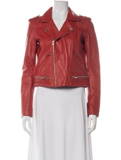 Pre-owned Maje Leather Biker Jacket In Orange